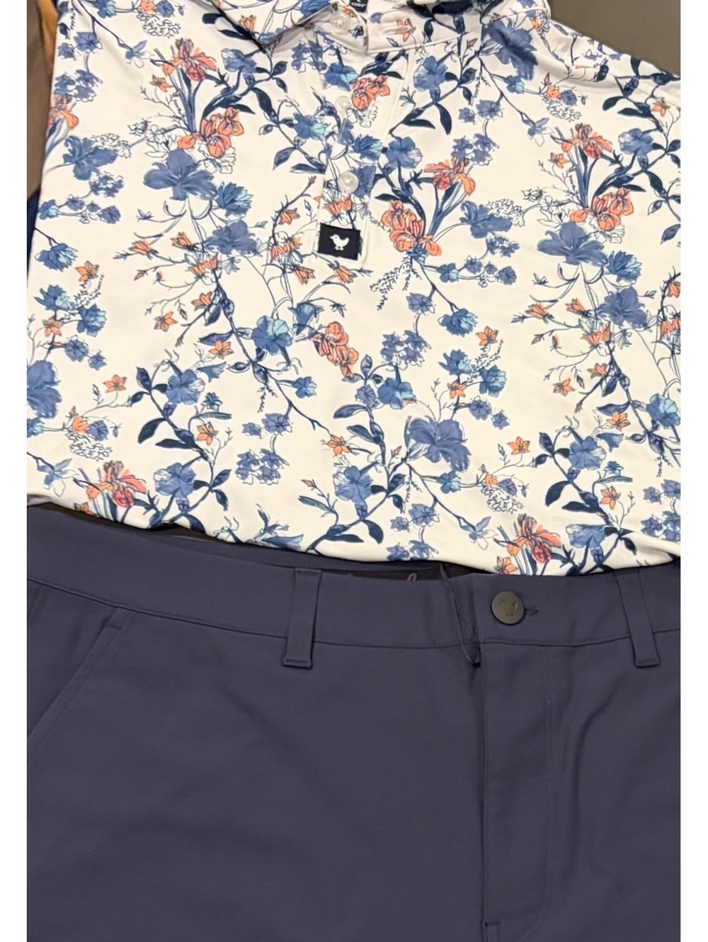 Bad Birdie Golf Outfit Men’s L Floral Polo Shirt & NWT Size 34 Shorts Blue Set